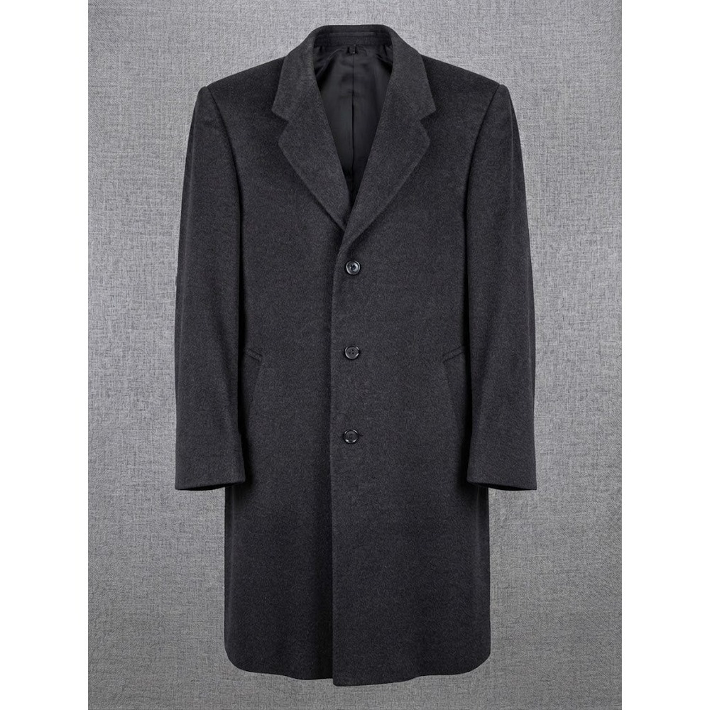 Vtg Silver Cloud Mens Cashmere Blend Trench Overcoat Charcoal Grey Italian 44L